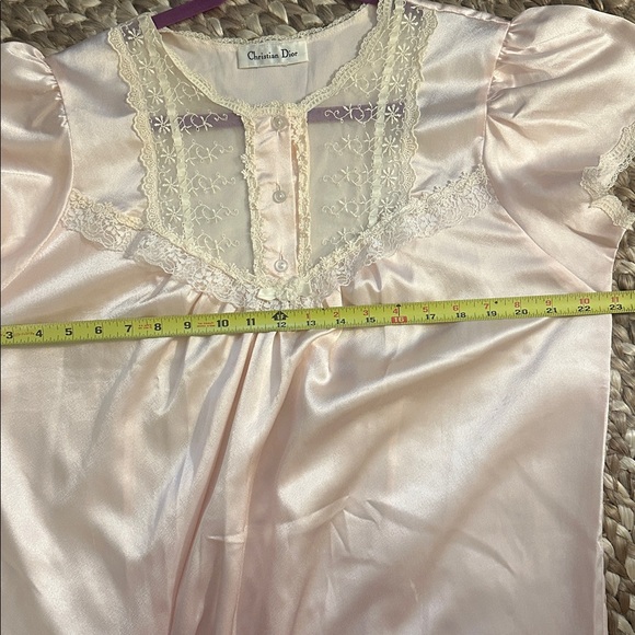 Vintage Christian Dior silk night gown lace ruffle bow feminine light pink large - Picture 7 of 8